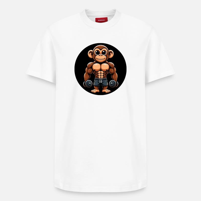 Monkey Chimpanzee Bodybuilder Training - Relaxed Unisex Supima Cotton T-Shirt – by SPREAD - white