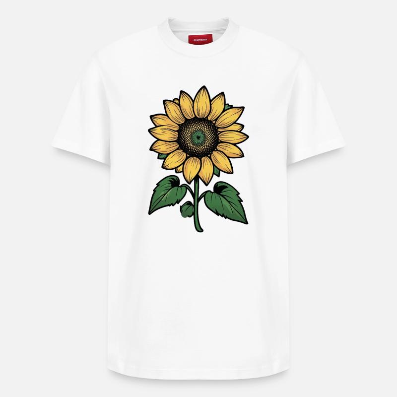 Dessin au trait de tournesol - T-shirt unisexe décontracté en coton Supima – de SPREAD - blanc
