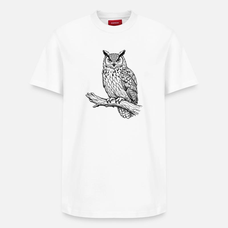 chouette sur la branche - T-shirt unisexe décontracté en coton Supima – de SPREAD - blanc