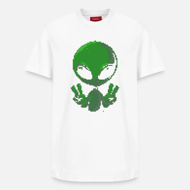 Pixel Alien Friedenszeichen - Relaxed Unisex Supima Cotton T-Shirt – von SPREAD - Weiß