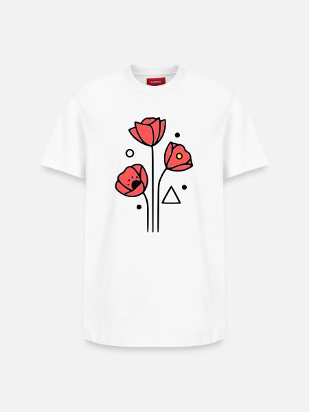 Poppy-Poppies-Minimalist-Line-Art-4 - Relaxed Unisex Supima Cotton T-Shirt – by SPREAD - white