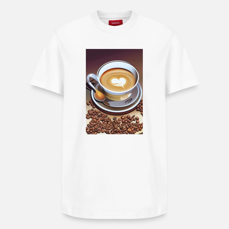 Café, grains de café - T-shirt unisexe décontracté en coton Supima – de SPREAD - blanc