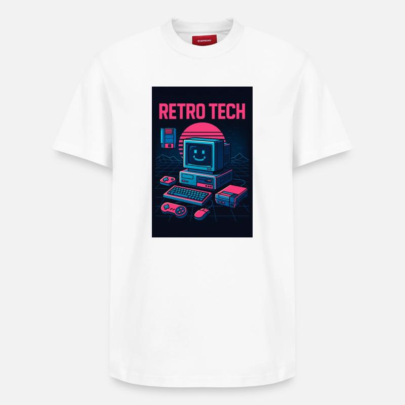 Retro Tech Computer Grafikdesigner mit Lächeln - Relaxed Unisex Supima Cotton T-Shirt – von SPREAD - Weiß