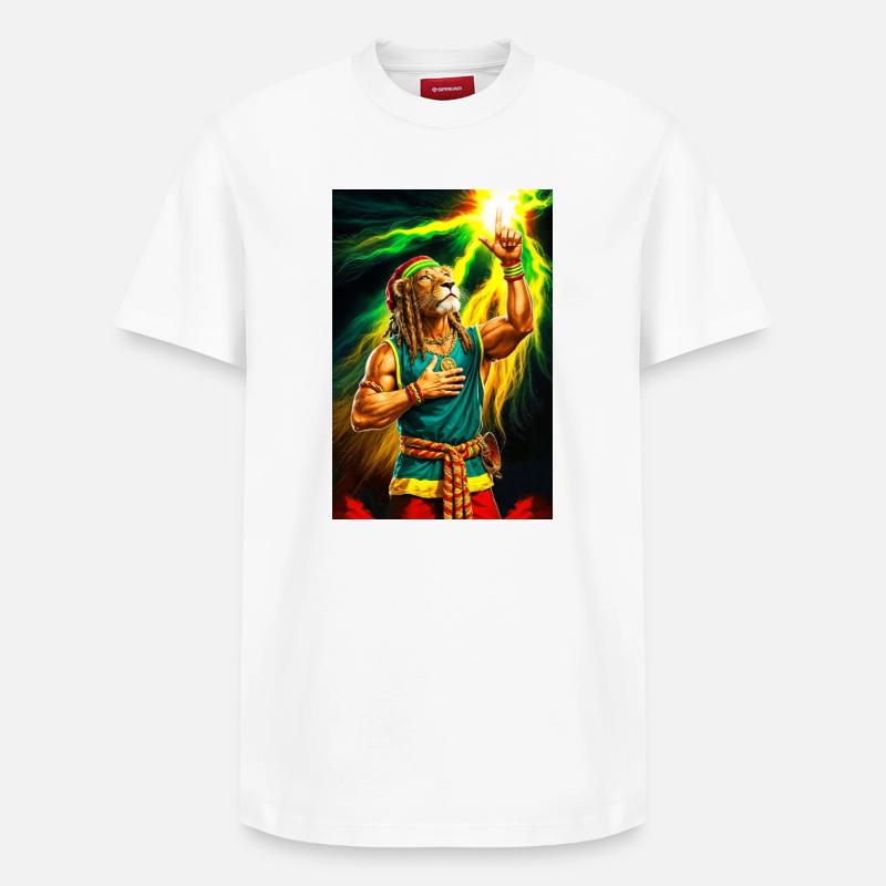 Lion humanoïde rastafari - T-shirt unisexe décontracté en coton Supima – de SPREAD - blanc
