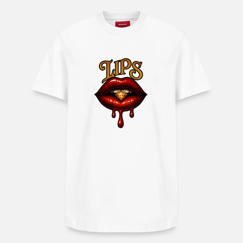 Des lèvres séduisantes avec diamant - T-shirt unisexe décontracté en coton Supima – de SPREAD - blanc