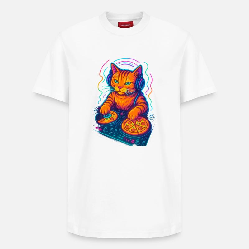 Neon DJ Katze Design - Relaxed Unisex Supima Cotton T-Shirt – von SPREAD - Weiß