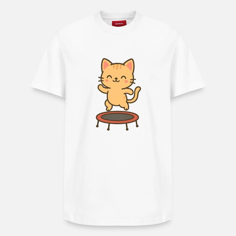 Chaton heureux sur trampoline - T-shirt unisexe décontracté en coton Supima – de SPREAD - blanc