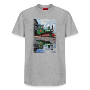 Réflexion de locomotive à vapeur - T-shirt unisexe décontracté en coton Supima – de SPREAD - blanc - Devant - AI Model Female 172 dark (172cm) & AI Model Male 185 dark (185cm)