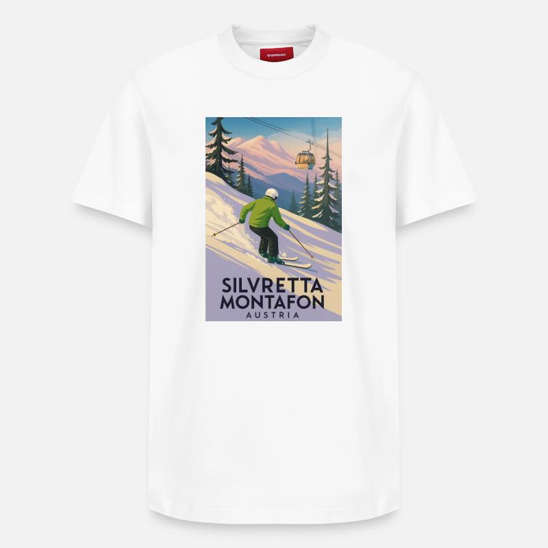 Affiche de skieur Silvretta Montafon - T-shirt unisexe décontracté en coton Supima – de SPREAD - blanc