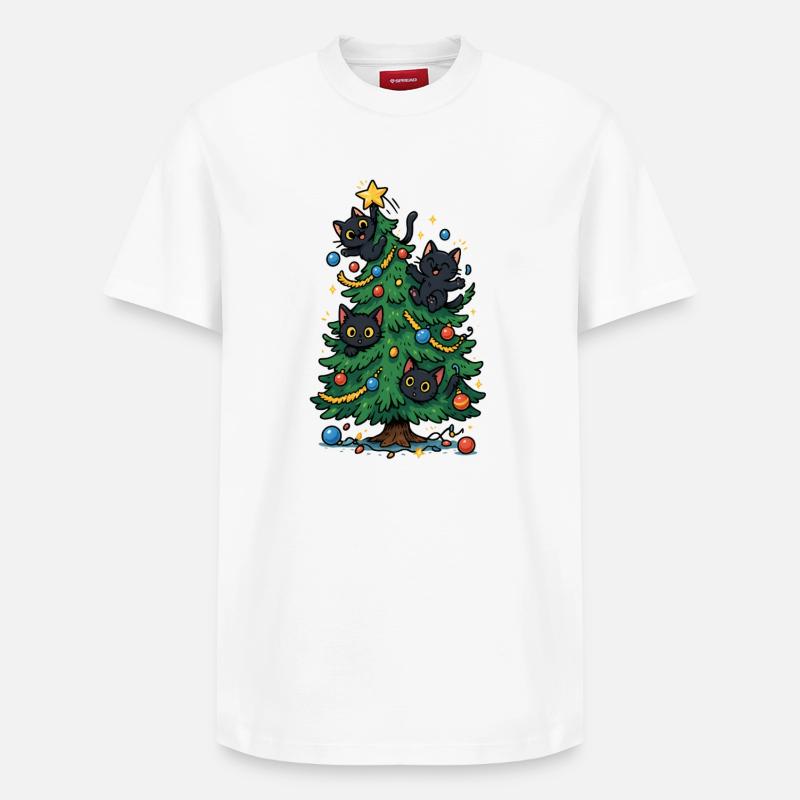 Sapin de Noël avec chats - T-shirt unisexe décontracté en coton Supima – de SPREAD - blanc