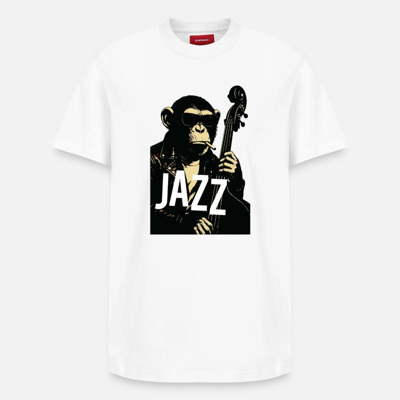 Jazz Monkey Noir Tee - Relaxed Unisex Supima Cotton T-Shirt – von SPREAD - Weiß