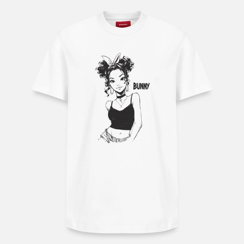Bunny-Mädchen Strichkunst - Relaxed Unisex Supima Cotton T-Shirt – von SPREAD - Weiß
