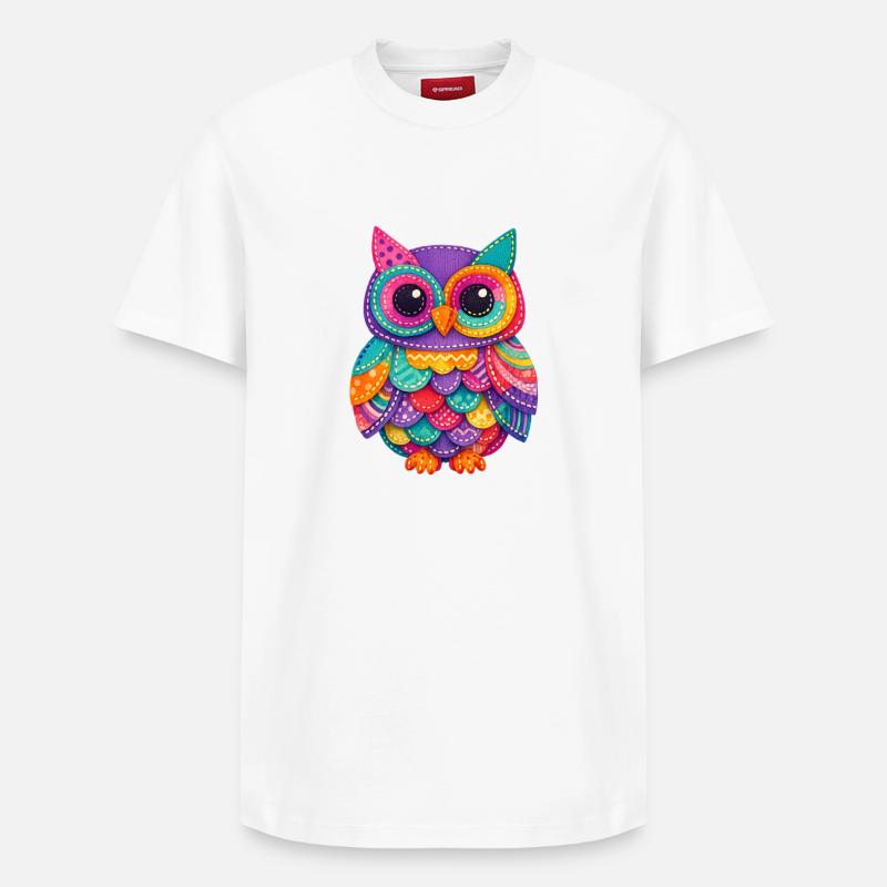 Patchwork Eulenzauber - Relaxed Unisex Supima Cotton T-Shirt – von SPREAD - Weiß