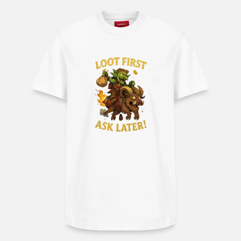 Loot First, Ask Later - Relaxed Unisex Supima Cotton T-Shirt – von SPREAD - Weiß
