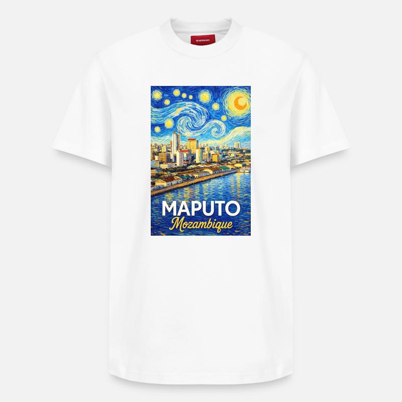 Maputo Mozambique Starry Night - Relaxed Unisex Supima Cotton T-Shirt – von SPREAD - Weiß