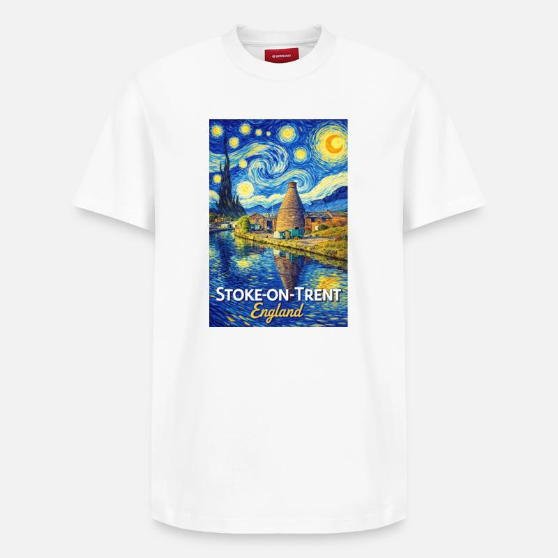 Stoke-on-Trent, Angleterre, Starry Town, Riverside - T-shirt unisexe décontracté en coton Supima – de SPREAD - blanc