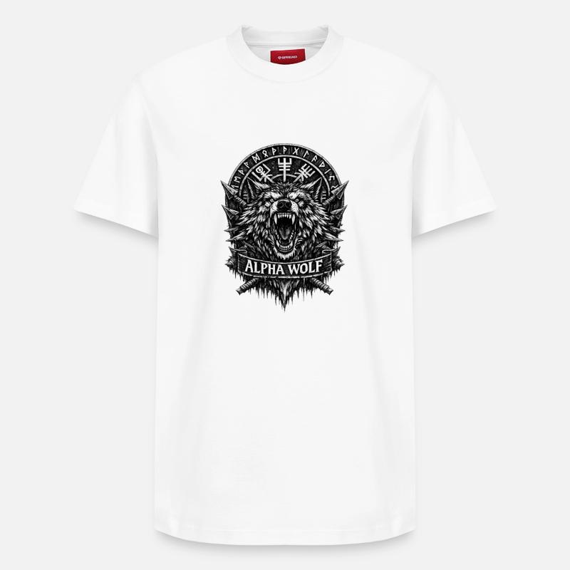 Alpha Wolf Runic Crest - Relaxed Unisex Supima Cotton T-Shirt – by SPREAD - white
