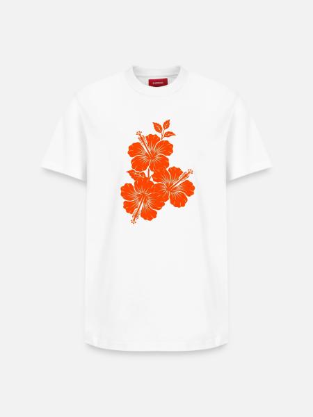 Orange Hibiscus Triple Flower Silhouette - Relaxed Unisex Supima Cotton T-Shirt – by SPREAD - white