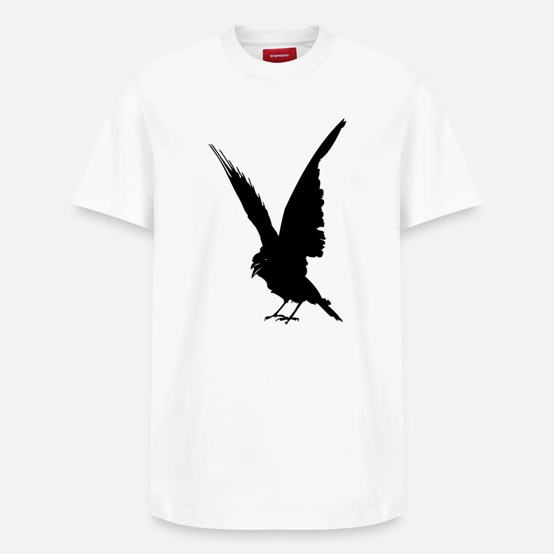 Schwarze Vogelkrähe oder Rabenschattenfigur - Relaxed Unisex Supima Cotton T-Shirt – von SPREAD - Weiß