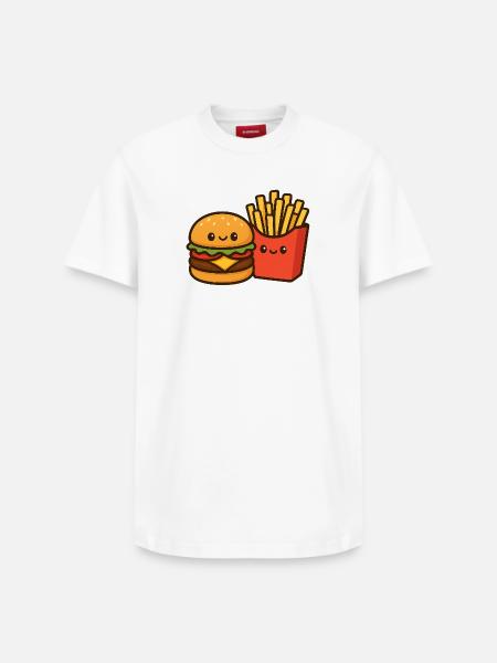 Kawaii Burger & Fries Duo - Relaxed Unisex Supima Cotton T-Shirt – by SPREAD - white