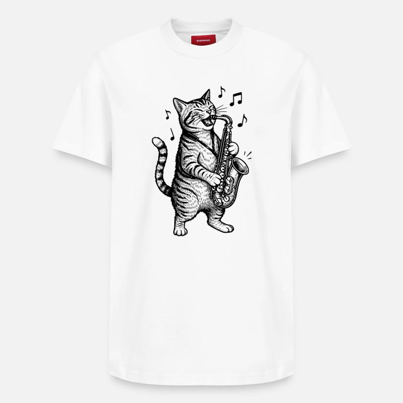 Chat musical Saxophone Art - T-shirt unisexe décontracté en coton Supima – de SPREAD - blanc