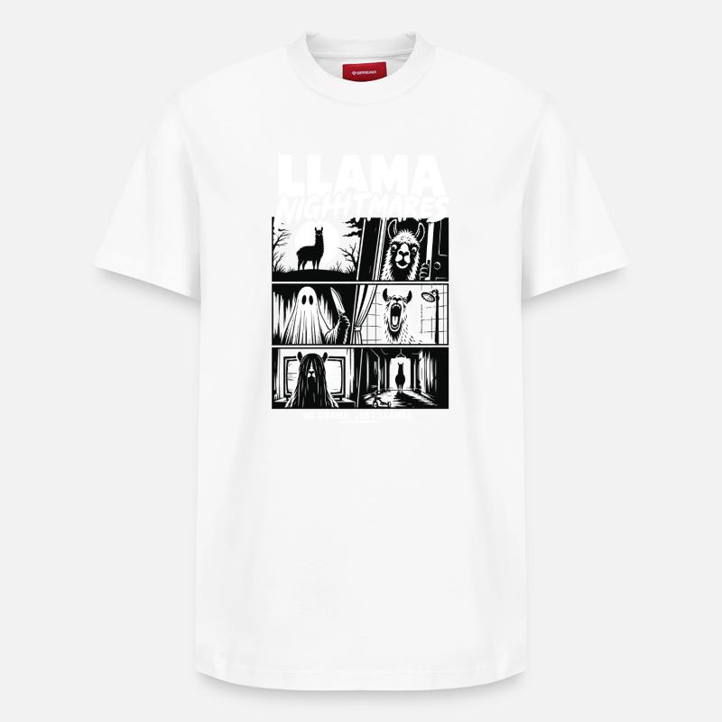 Llama Nightmares Horror Comic - Relaxed Unisex Supima Cotton T-Shirt – von SPREAD - Weiß