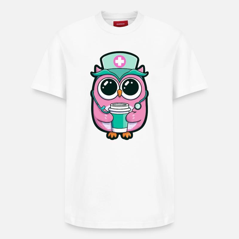 Kawaii Krankenschwester Eule Kaffee - Relaxed Unisex Supima Cotton T-Shirt – von SPREAD - Weiß