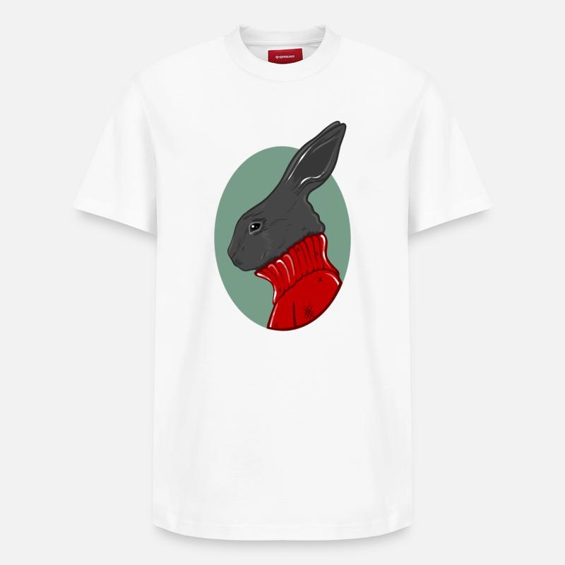 Lapin avec un pull rouge - T-shirt unisexe décontracté en coton Supima – de SPREAD - blanc