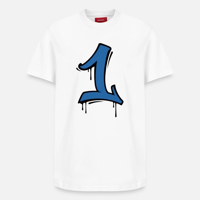 Graffiti Eins Neonblau - Relaxed Unisex Supima Cotton T-Shirt – von SPREAD - Weiß