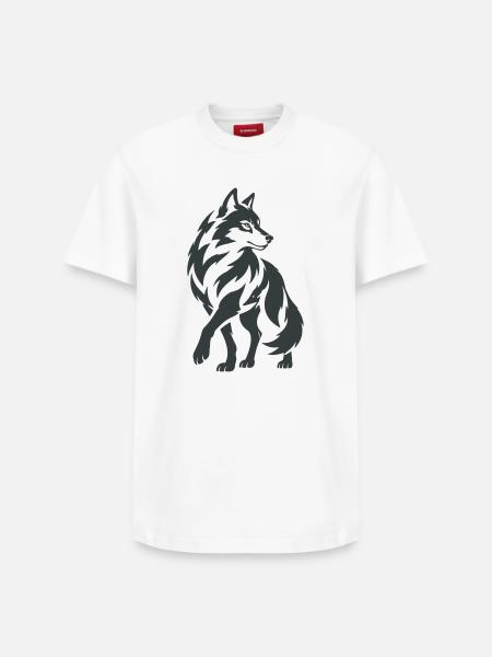Geometrischer Wolf – Silhouette - Relaxed Unisex Supima Cotton T-Shirt – von SPREAD - Weiß