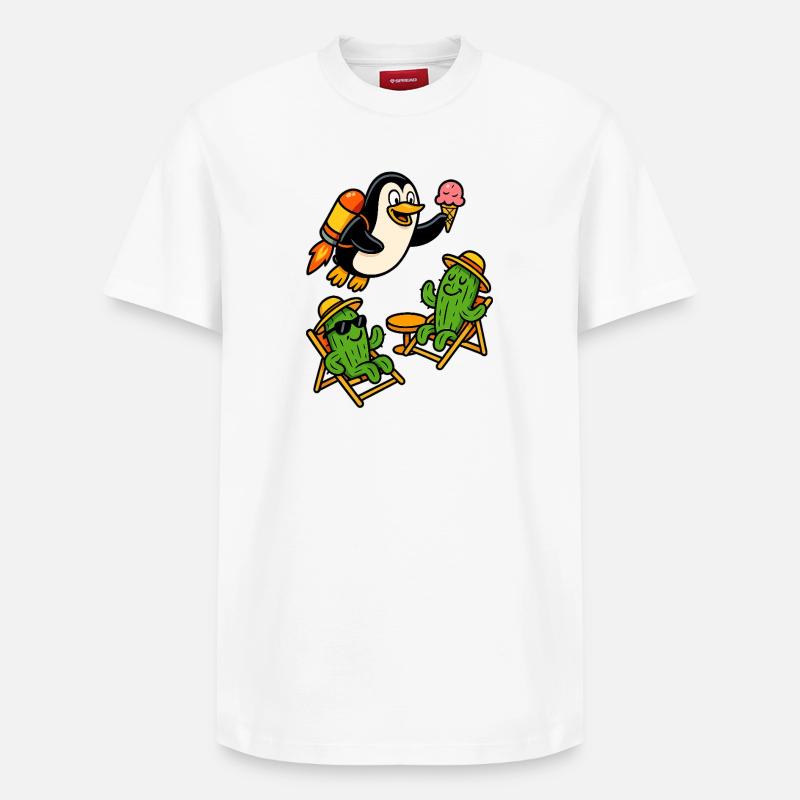 Pingouin Jetpack - T-shirt unisexe décontracté en coton Supima – de SPREAD - blanc