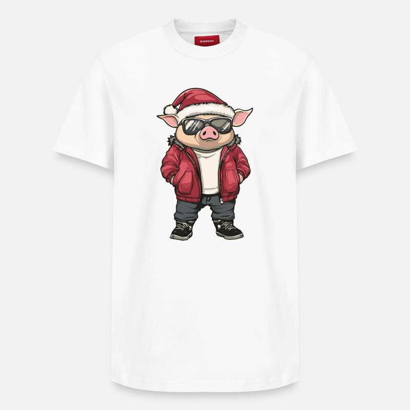 Cochon Noël Hiver - T-shirt unisexe décontracté en coton Supima – de SPREAD - blanc