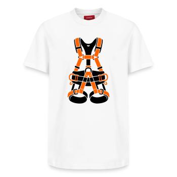 Attelage d’escalade, entretien des arbres, grimpeur d’arbres, escalade d’arbres - T-shirt unisexe décontracté en coton Supima – de SPREAD - blanc - Devant - AI Model Female 172 dark (172cm) & AI Model Male 185 dark (185cm)