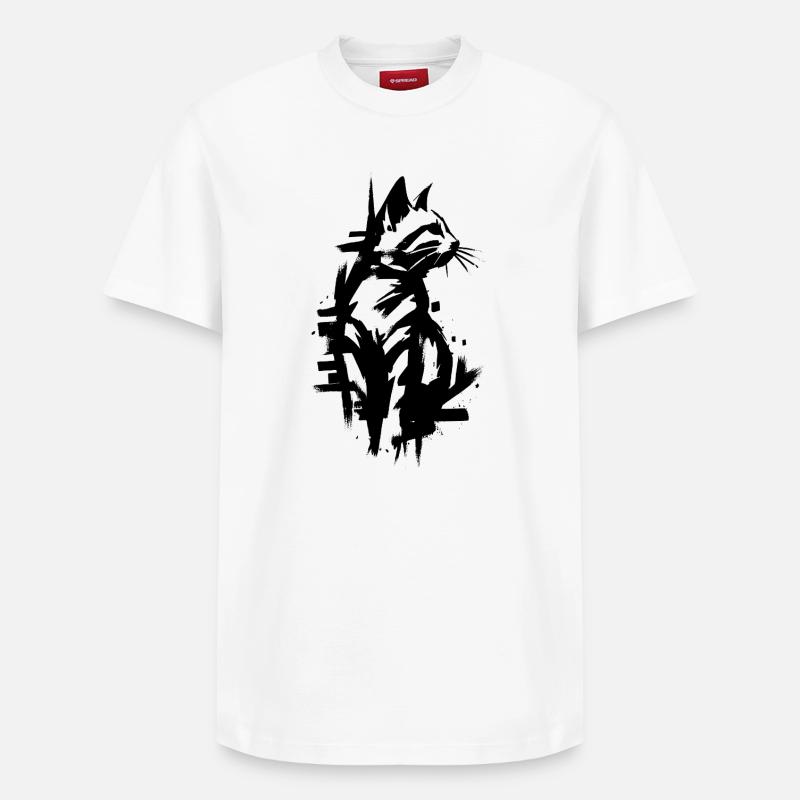 Katze Black Graffiti Design - Relaxed Unisex Supima Cotton T-Shirt – von SPREAD - Weiß