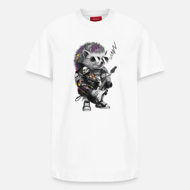 Punkig Igel mit E-Gitarre - Relaxed Unisex Supima Cotton T-Shirt – von SPREAD - Weiß