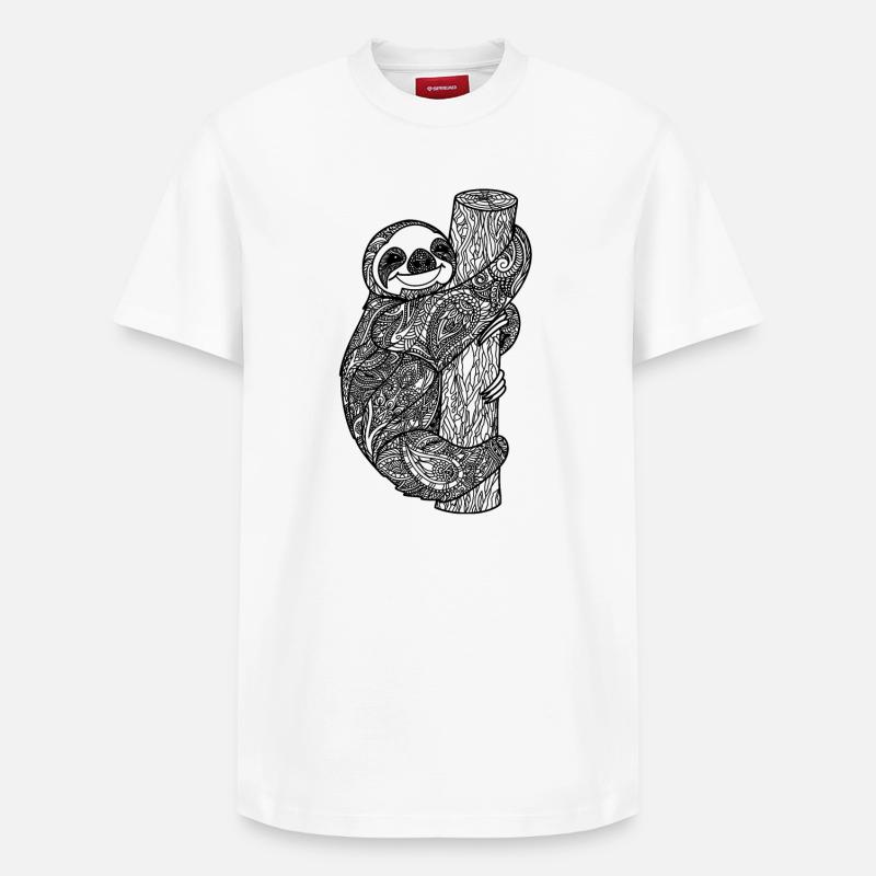 Faultier Zentangle - Relaxed Unisex Supima Cotton T-Shirt – von SPREAD - Weiß