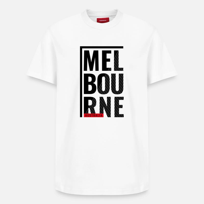 Melbourne, Australie, Conception typographique - T-shirt unisexe décontracté en coton Supima – de SPREAD - blanc