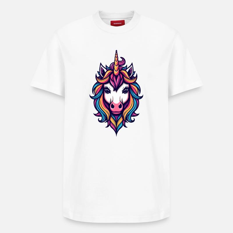 Regenbogen Einhorn Kopf - Relaxed Unisex Supima Cotton T-Shirt – von SPREAD - Weiß