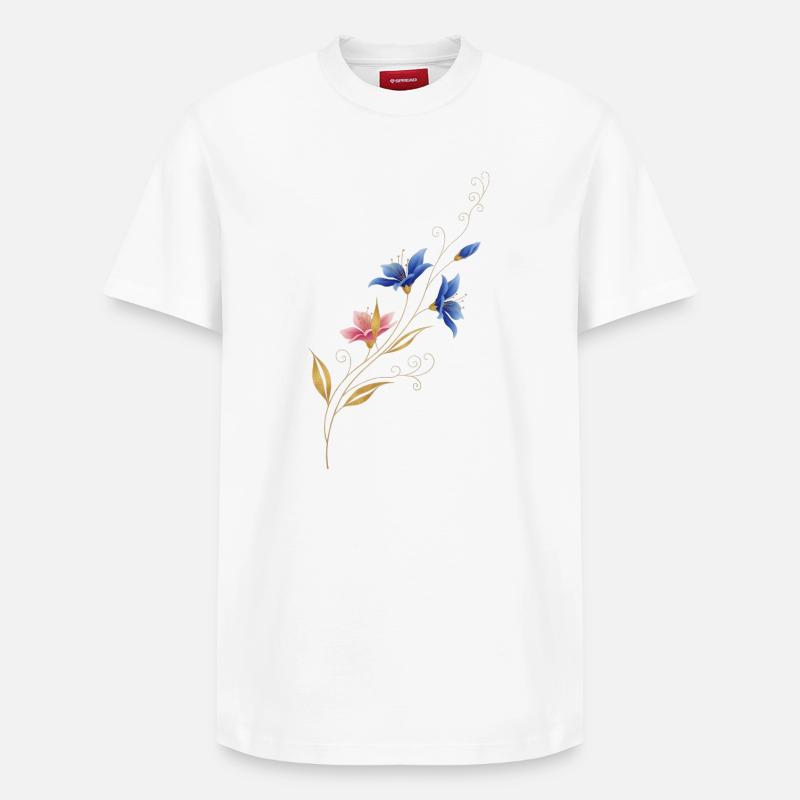 Liane fleur dorée Bleu Rose - T-shirt unisexe décontracté en coton Supima – de SPREAD - blanc