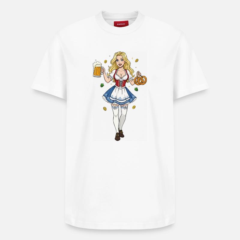 Oktoberfeest vrouw in dirndl - T-shirt unisexe décontracté en coton Supima – de SPREAD - blanc
