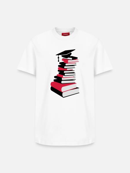 Bücherstapel mit Doktorhut - Relaxed Unisex Supima Cotton T-Shirt – von SPREAD - Weiß