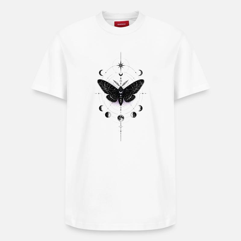 Moonlit Moth in Celestial Ring - Relaxed Unisex Supima Cotton T-Shirt – by SPREAD - white