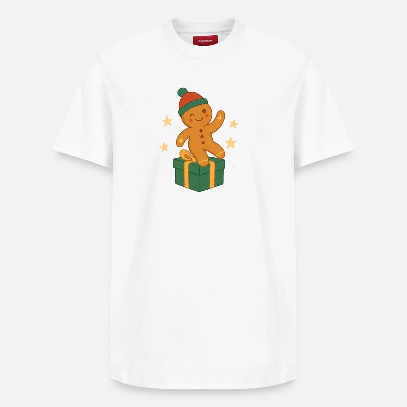 Lebkuchenfigur auf Geschenkbox - Relaxed Unisex Supima Cotton T-Shirt – von SPREAD - Weiß