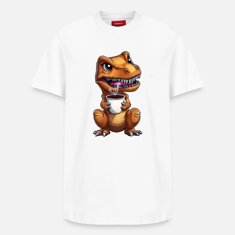 Morgenmuffel T-Rex Dino mit Kaffee :) - Relaxed Unisex Supima Cotton T-Shirt – von SPREAD - Weiß