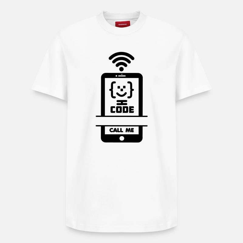 Appelez-moi codeur téléphonique gezchtje - T-shirt unisexe décontracté en coton Supima – de SPREAD - blanc