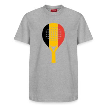 padel-belgium - Relaxed Unisex Supima Cotton T-Shirt – by SPREAD - white - Front - AI Model Female 172 dark (172cm) & AI Model Male 185 dark (185cm)
