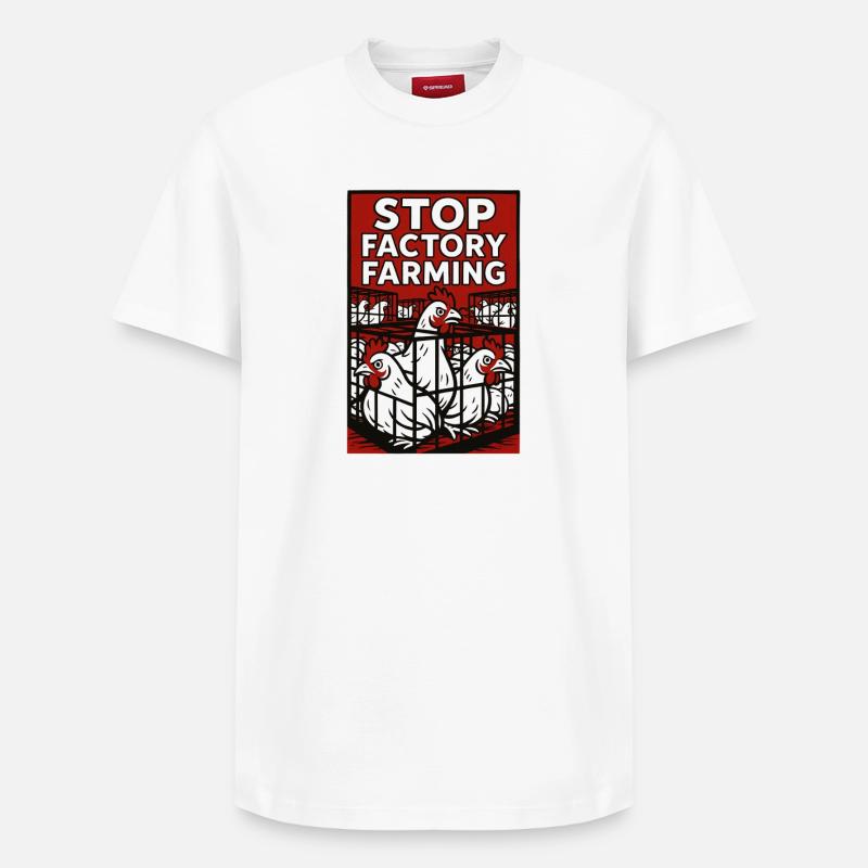 Affiche Stop Industry Farming - T-shirt unisexe décontracté en coton Supima – de SPREAD - blanc