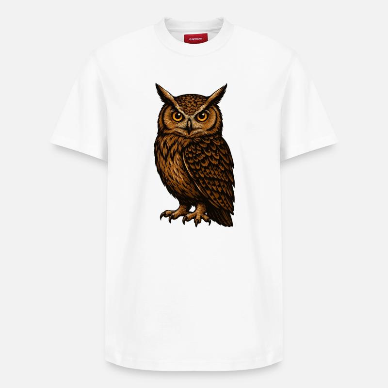 Regard de la chouette brune - T-shirt unisexe décontracté en coton Supima – de SPREAD - blanc