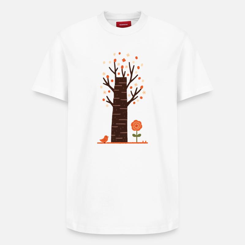 Verspielter Blütenbaum mit Vogel - Relaxed Unisex Supima Cotton T-Shirt – von SPREAD - Weiß