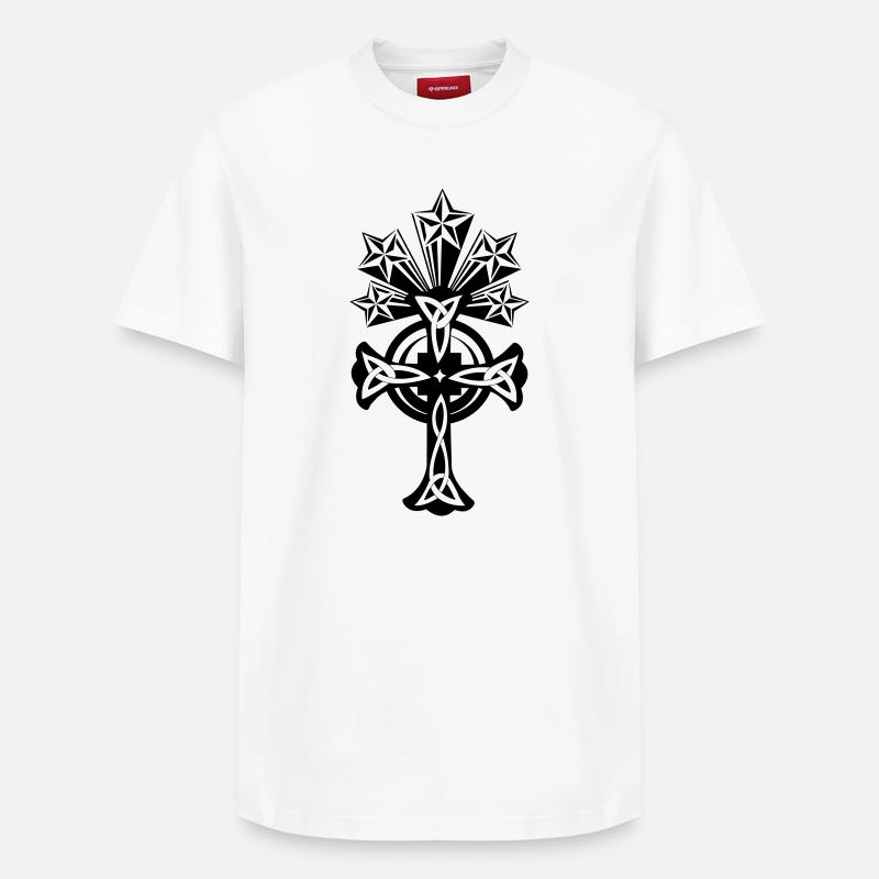 Croix celtique 5 étoiles - T-shirt unisexe décontracté en coton Supima – de SPREAD - blanc